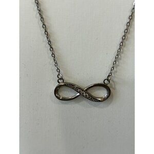 Sterling Silver and Diamonds Infinity Necklace 17" - 20" With Extender Marked S9
